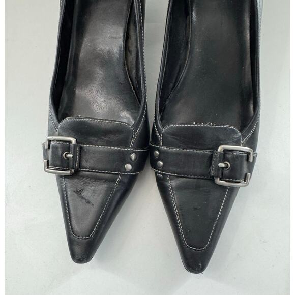 Joan And David Circa Black Leather Buckle Kitten Heel 8.5 (READ) - Picture 2 of 11